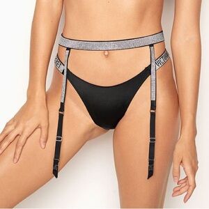 Victoria's Secret Shine Strap Garter Belt in Black (XS/S)